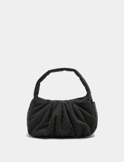 Pure Cotton Checked Ruched Shoulder Bag