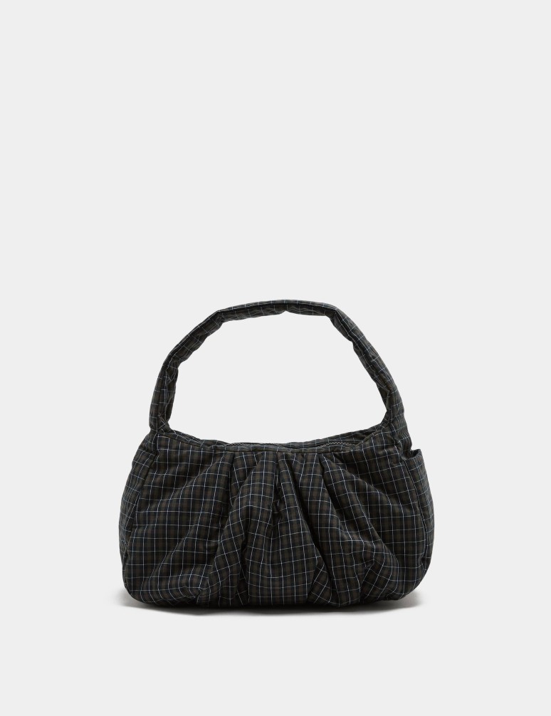 Pure Cotton Checked Ruched Shoulder Bag