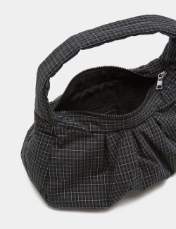 Pure Cotton Checked Ruched Shoulder Bag