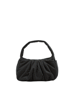 Pure Cotton Checked Ruched Shoulder Bag