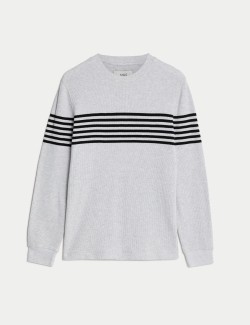 Pure Cotton Striped Waffle Sweatshirt