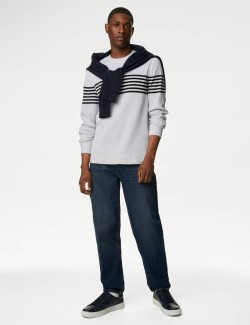 Pure Cotton Striped Waffle Sweatshirt