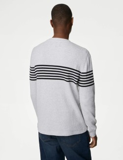 Pure Cotton Striped Waffle Sweatshirt