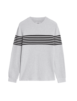 Pure Cotton Striped Waffle Sweatshirt