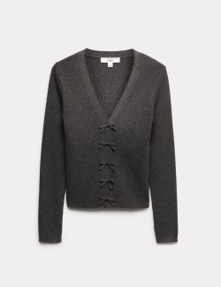 Sparkly V-Neck Bow Detail Cardigan