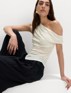Asymmetric Mesh Drape Top