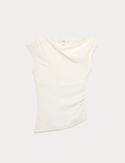 Asymmetric Mesh Drape Top