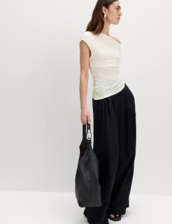 Asymmetric Mesh Drape Top