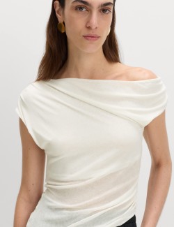 Asymmetric Mesh Drape Top