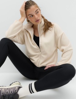 Zip Up Funnel Neck Relaxed Fleece Jacket