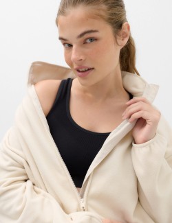 Zip Up Funnel Neck Relaxed Fleece Jacket