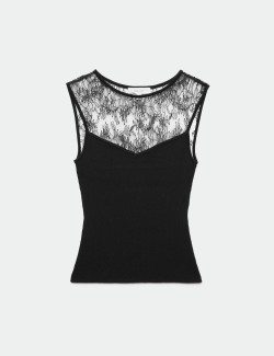 Textured Lace Detail Knitted Top