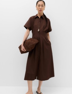 Pure Cotton Pintuck Midi Shirt Dress