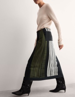 Linear Print Midi Wrap Skirt