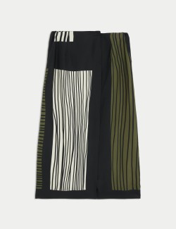 Linear Print Midi Wrap Skirt