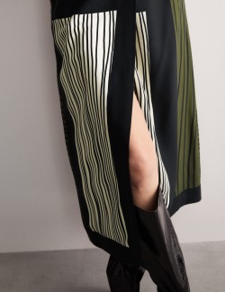 Linear Print Midi Wrap Skirt