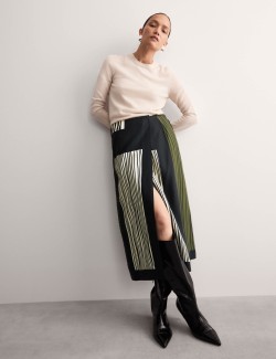 Linear Print Midi Wrap Skirt