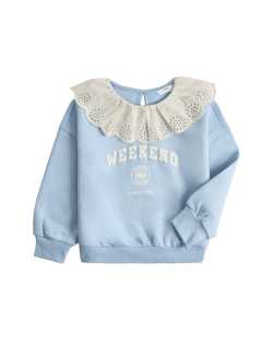 Cotton Rich Broderie Collar Sweatshirt (2-8 Yrs)