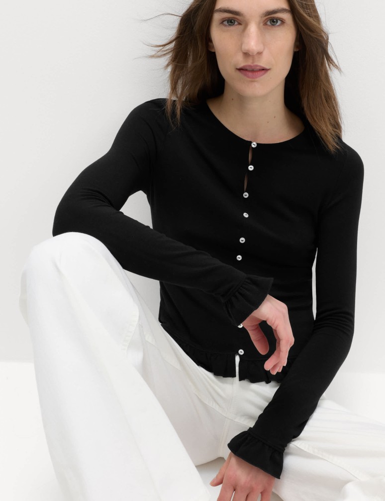 Ruffle Button Through Top