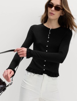 Ruffle Button Through Top