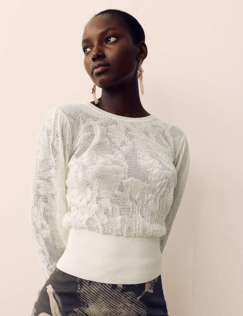 Cotton Blend Lace Knit Jumper