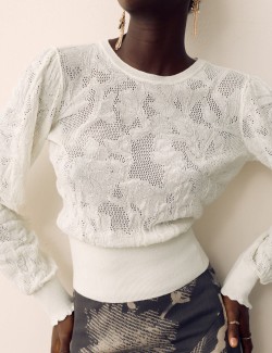 Cotton Blend Lace Knit Jumper