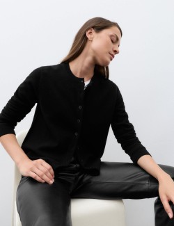 Pure Cashmere Crew Neck Button Front Cardigan