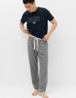 Pure Cotton Checked Loungewear Bottoms