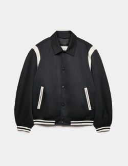 Saténová vyteplená bunda typu bomber v univerzitním stylu