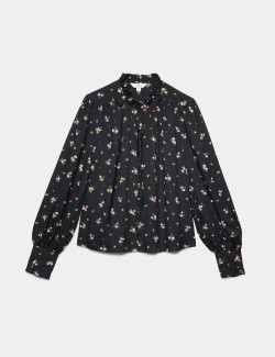 Floral Tie Neck Button Through Blouse