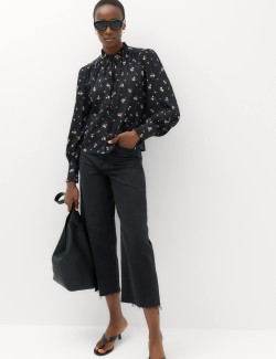 Floral Tie Neck Button Through Blouse