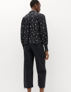 Floral Tie Neck Button Through Blouse