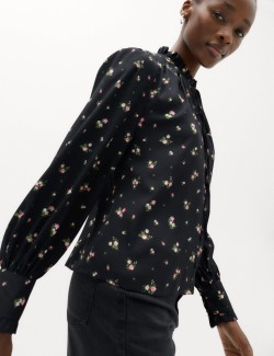 Floral Tie Neck Button Through Blouse