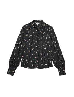 Floral Tie Neck Button Through Blouse