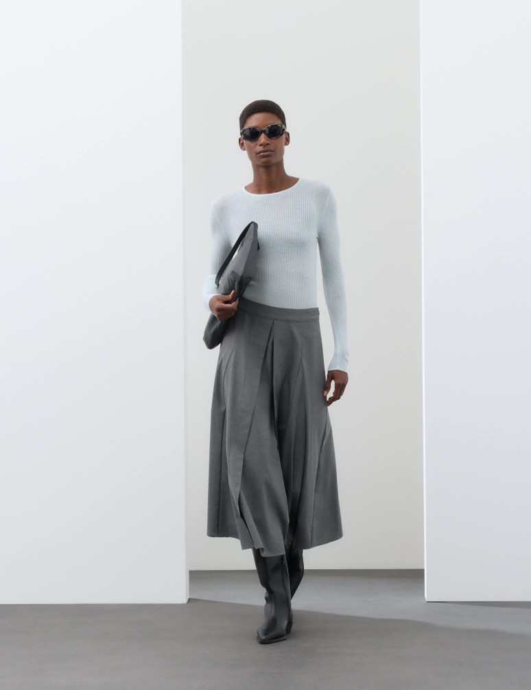 Pleated Midaxi Full Circle Skirt with Wool