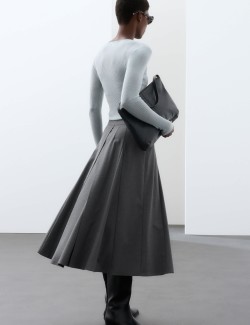 Pleated Midaxi Full Circle Skirt with Wool