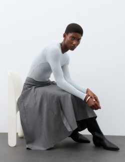 Pleated Midaxi Full Circle Skirt with Wool