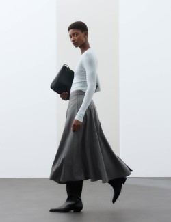 Pleated Midaxi Full Circle Skirt with Wool