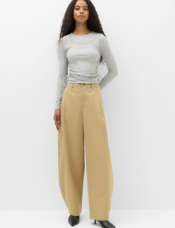Pure Cotton Cargo Barrel Leg Trousers