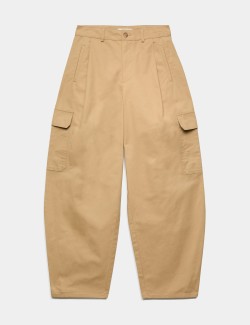 Pure Cotton Cargo Barrel Leg Trousers