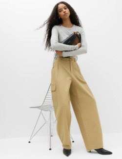 Pure Cotton Cargo Barrel Leg Trousers