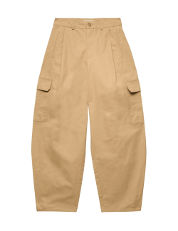 Pure Cotton Cargo Barrel Leg Trousers