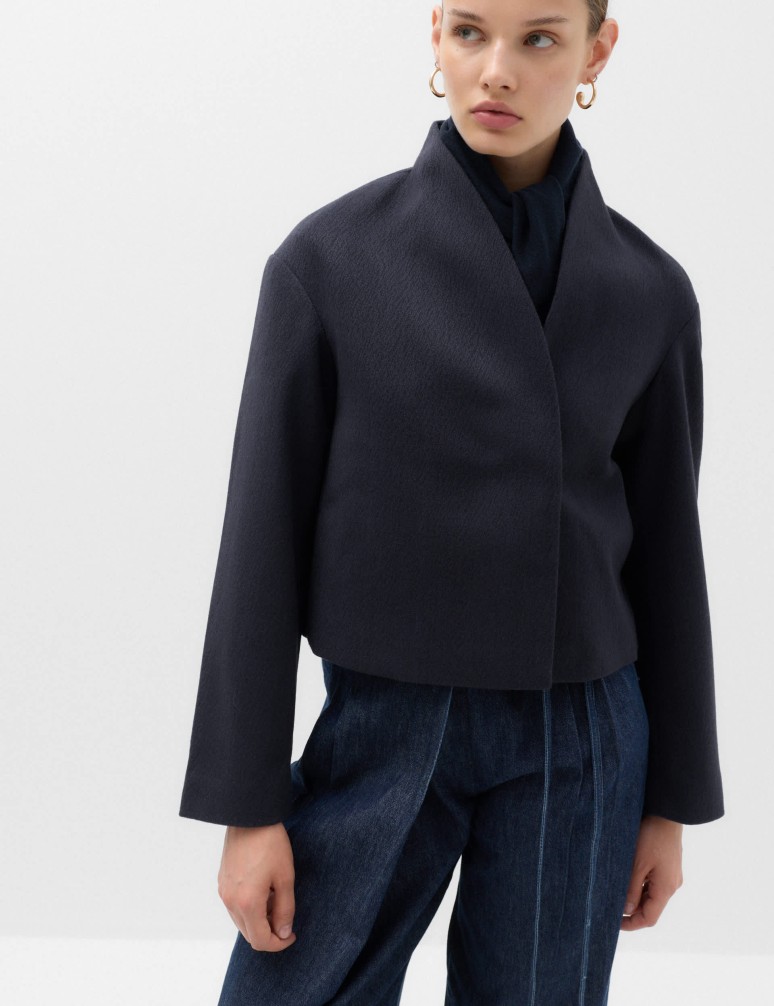 Textured Wrap Collar Short Jacket