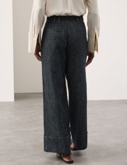 Linen Rich Cuffed Wide Leg Trousers