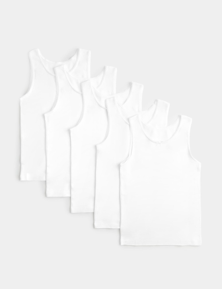 5 Pack Pure Cotton Bow Vests (2-14 Yrs)