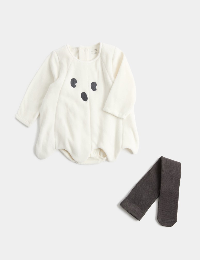 Halloweenské body s motivem ducha a punčocháči (0–24 měsíců)
