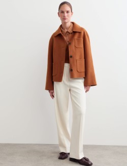 Double Faced Wool Collared Short Jacket