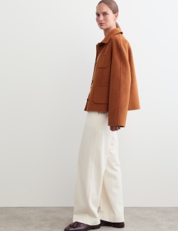 Double Faced Wool Collared Short Jacket