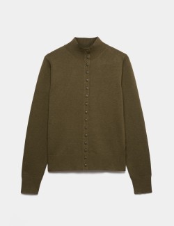 Funnel Neck Slim Fit Cardigan with Wool