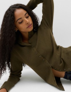 Funnel Neck Slim Fit Cardigan with Wool